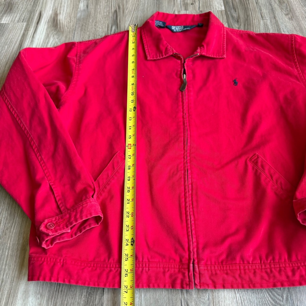 Vintage Polo Ralph Lauren Mens Red Cotton Harrington Jacket Full Zip Pony XXL - Picture 2 of 8